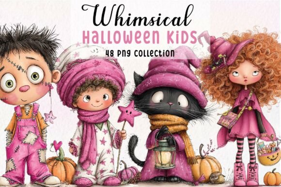 Whimsical Halloween Kids Clipart Bundle