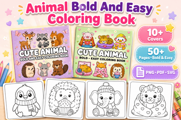 Preview of Animal Coloring Book Bold and Easy coloring pages for adults