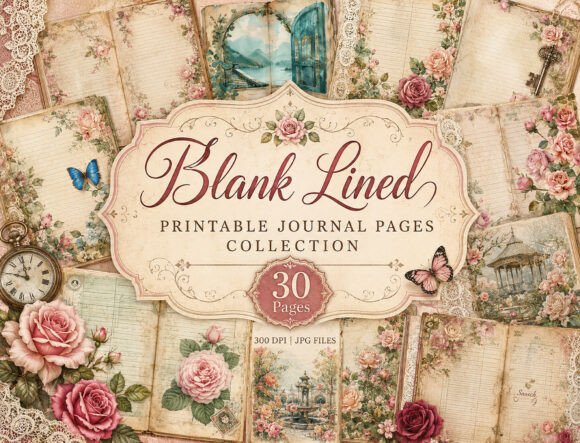 Preview of Antique Floral Junk Journal Papers