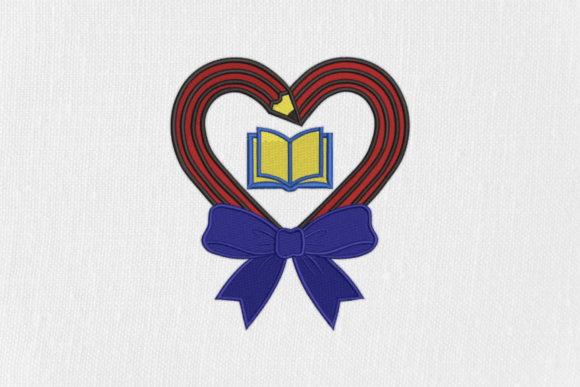 Books and Bow Embroidery