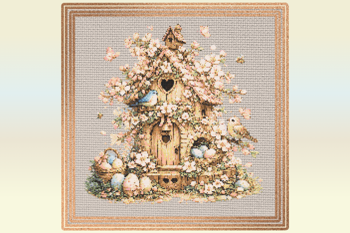 Cherry Blossom Birdhouse Cross Stitch Pa