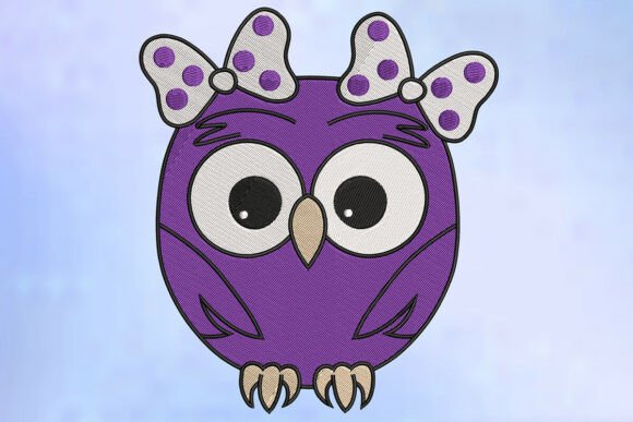 Cute Bow Owl Embroidery Design