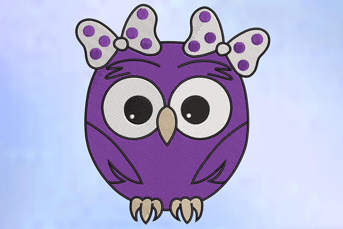 Cute Bow Owl Embroidery Design