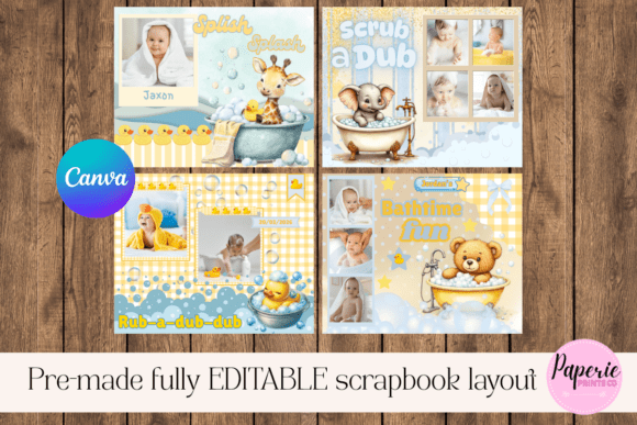 Editable Baby Bathtime Scrapbook Layout