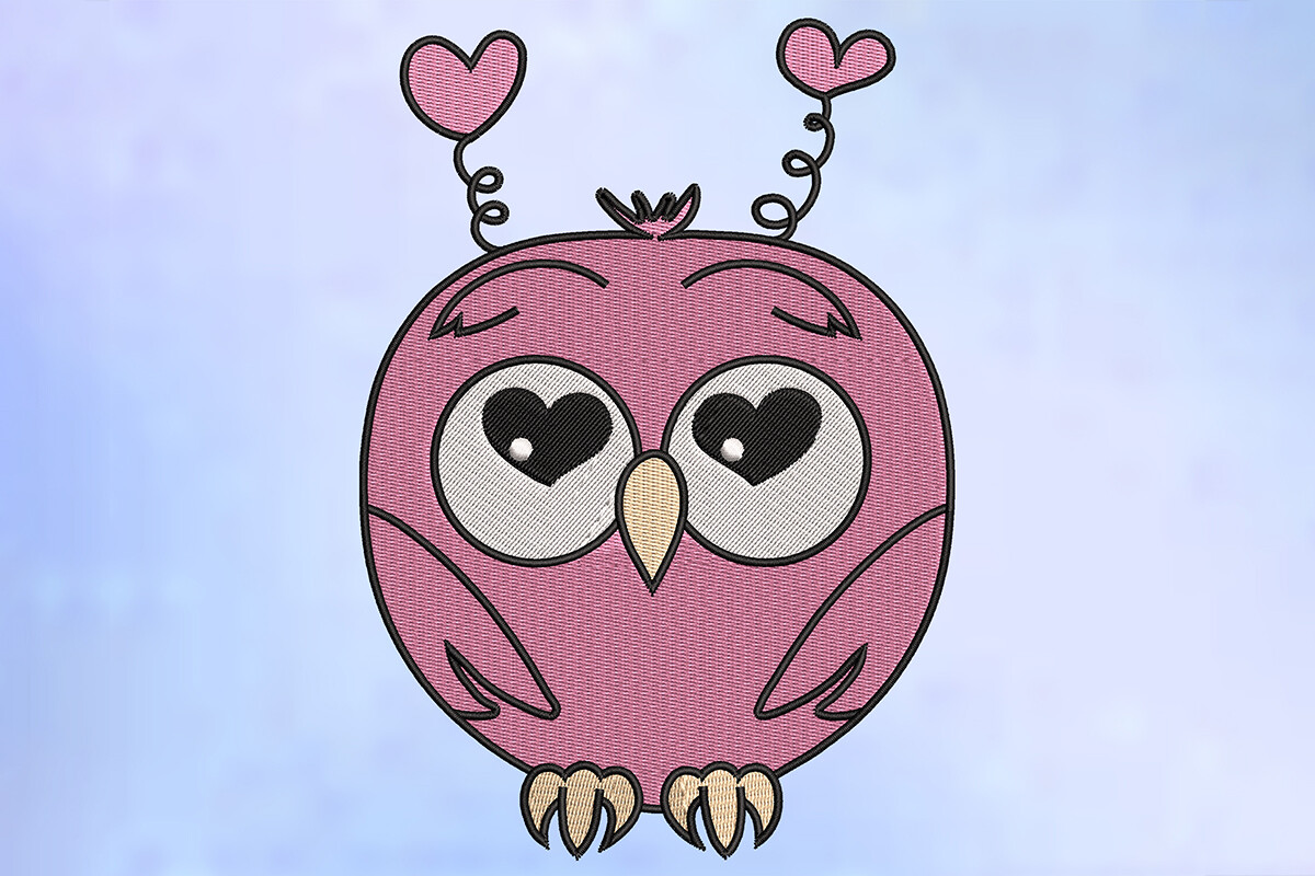 Love-Struck Baby Owl Embroidery Design