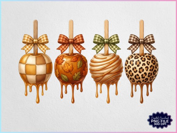Preppy Fall Caramel Apples Autumn PNG