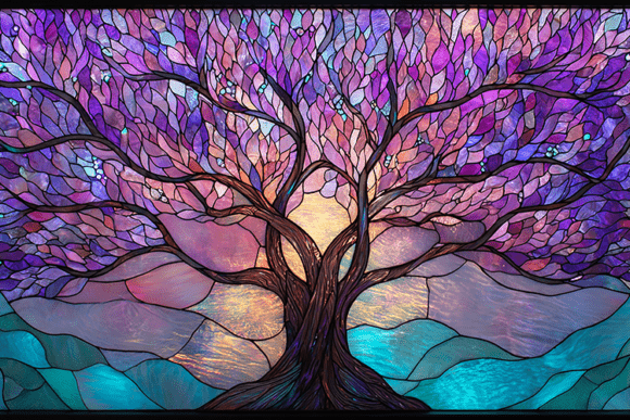 Purple Tree Stained Glass Pattern