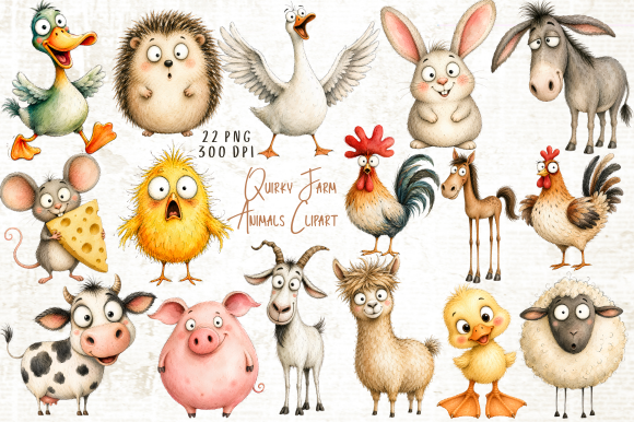 Quirky Farm Animals Clipart PNG