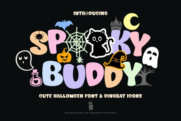 Spooky Buddy Font: Cute Halloween Display Typeface with Dingbat Icons