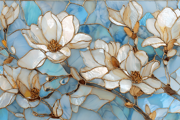Stained Glass Pearl Magnolia Floral