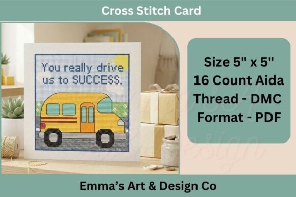 Thank You School Bus Driver Cross Stitch