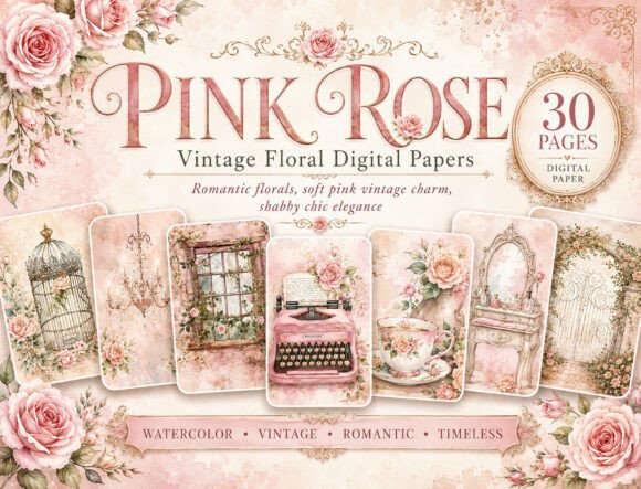 Preview of Vintage Birdcage Rose Journal Papers