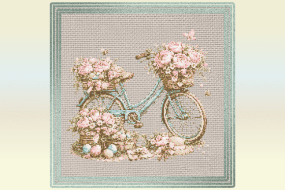 Vintage Floral Bicycle Cross Stitch Patt