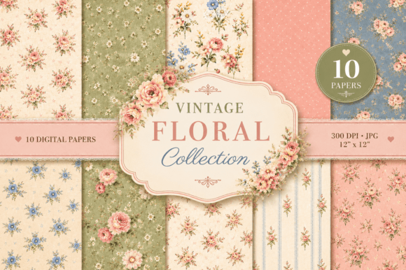 10 Shabby Chic Floral Digital Papers