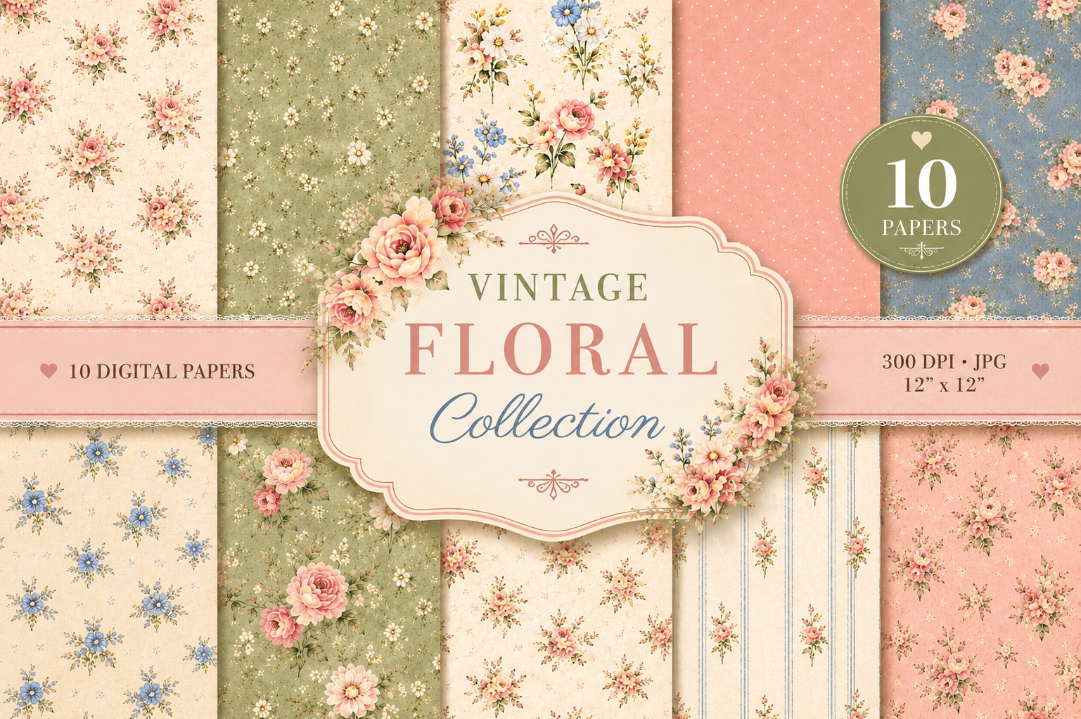 10 Shabby Chic Floral Digital Papers