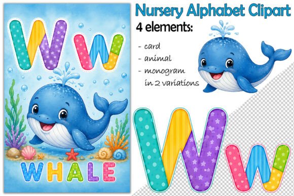 Alphabet Clipart Letter W, Baby Whale