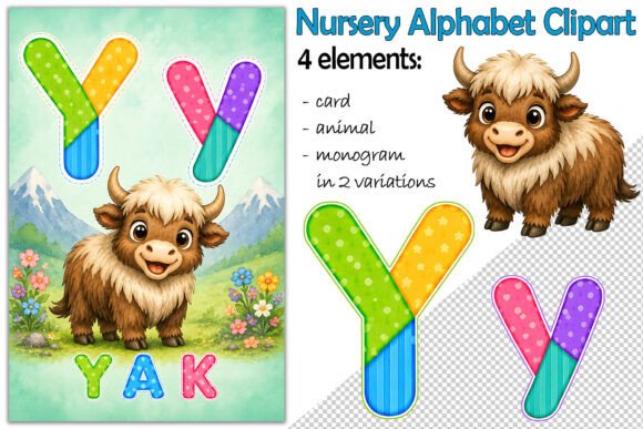 Alphabet Clipart Letter Y, Cute Yak PNG