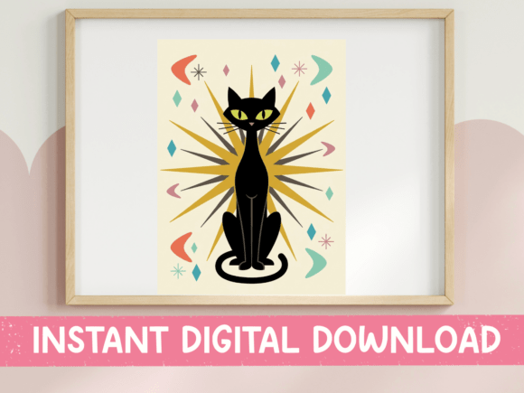 Atomic Black Cat Mid Century Art Grafik T-shirt Designs Von October Second