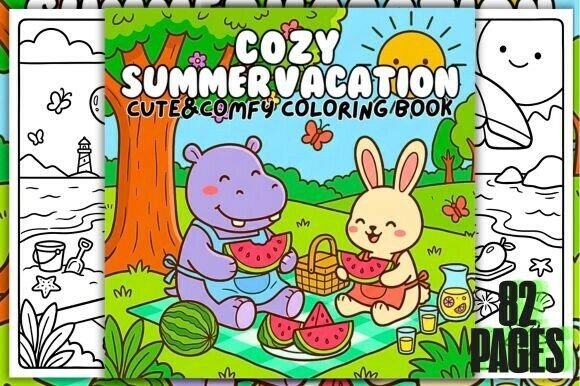 Preview of Cozy Summer Vacation Coloring Book adult coloring pages