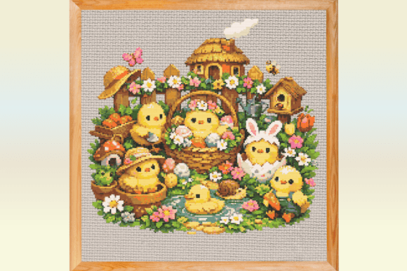 Easter Chick Garden Cross Stitch Pattern