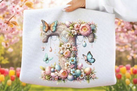 Easter Shabby Chic Floral Letter T PNG