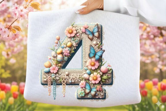 Easter Shabby Chic Floral Number 4 PNG
