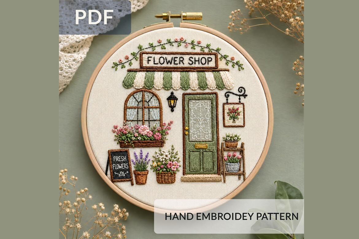 Flower Shop Embroidery Pattern PDF, Cott