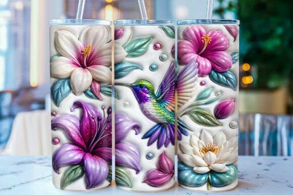 Inflated Hummingbird Floral Tumbler Wrap Graphic by iRobinIslam ...