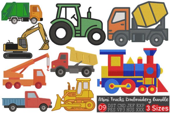 Mini Trucks Embroidery Design Bundle