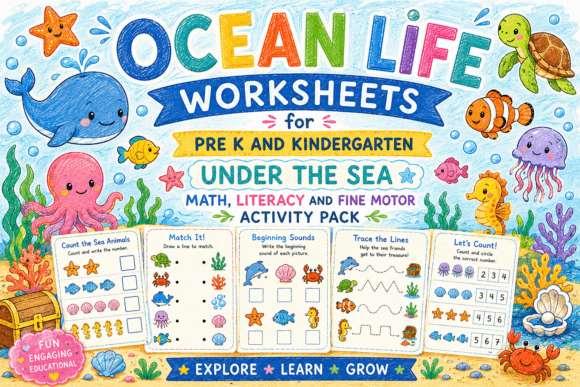 Ocean Life Worksheets for Pre K 100+