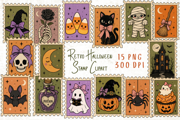 Retro Halloween Stamp Clipart PNG