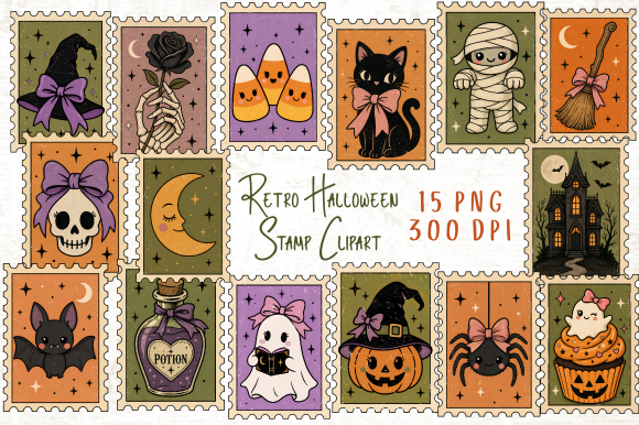 Retro Halloween Stamp Clipart PNG