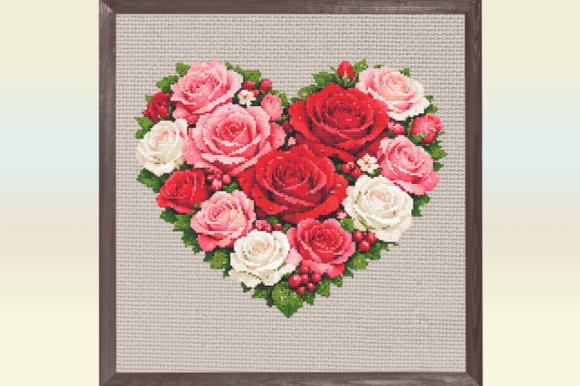 Rose Heart Cross Stitch Pattern