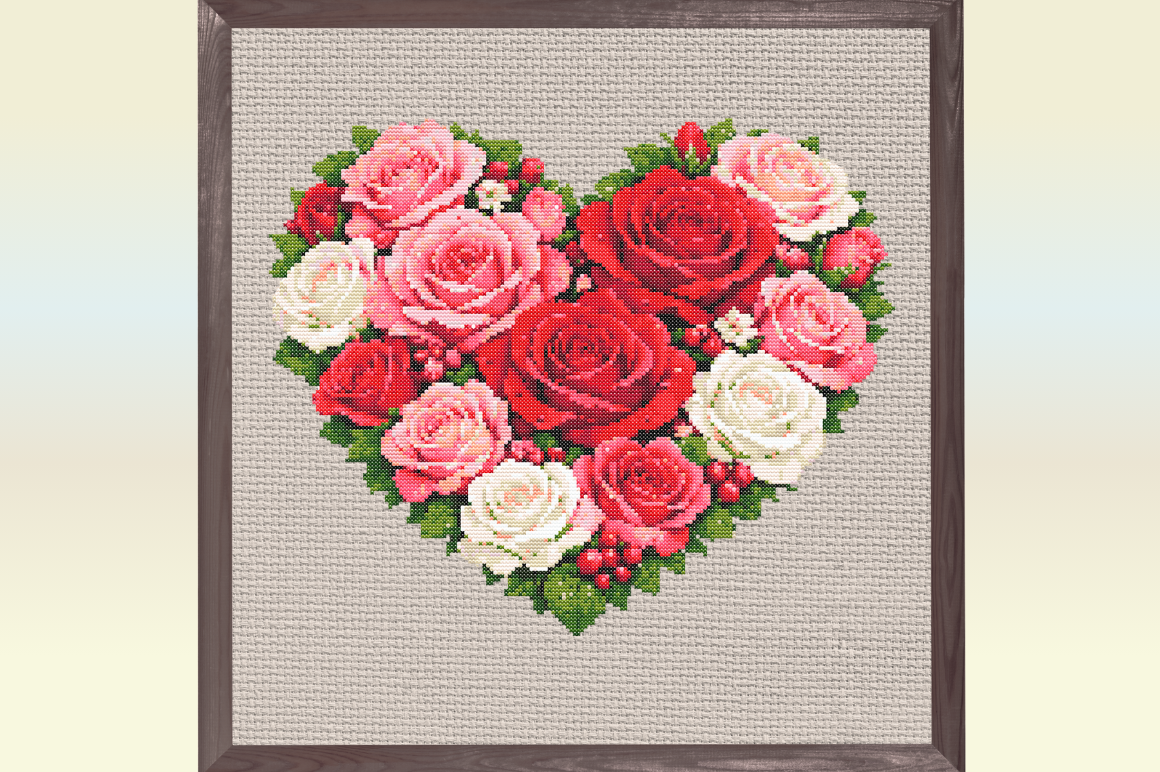 Rose Heart Cross Stitch Pattern