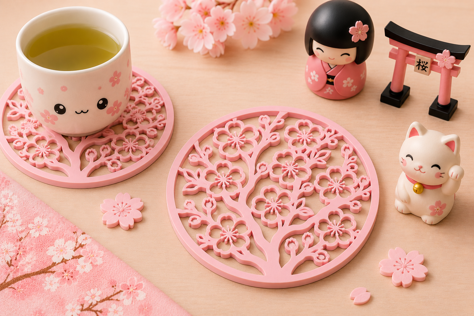 Sakura Coaster STL – Cherry Blossom 3D Print File for Tea & Kawaii Decor - Image 4