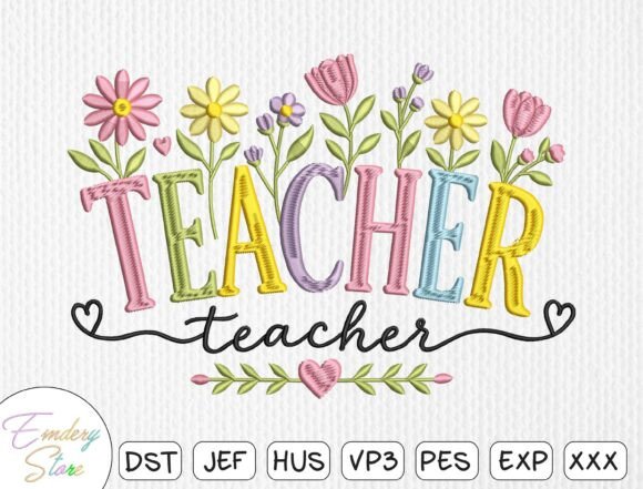 TEACHER Floral Embroidery Design