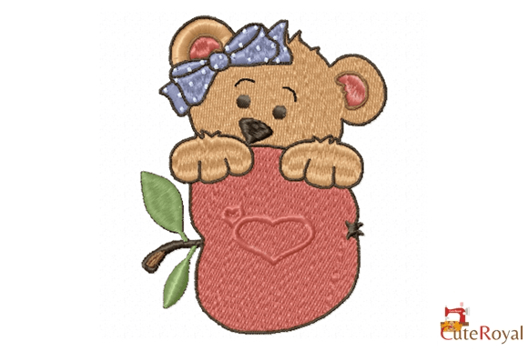 Teddy Bear with Apple & Bow