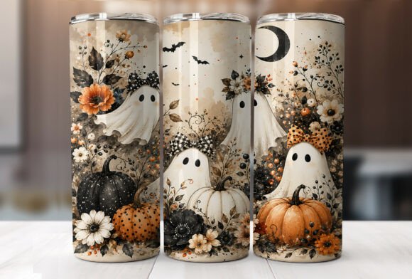 Vintage Ghost Halloween Tumbler Wrap PNG