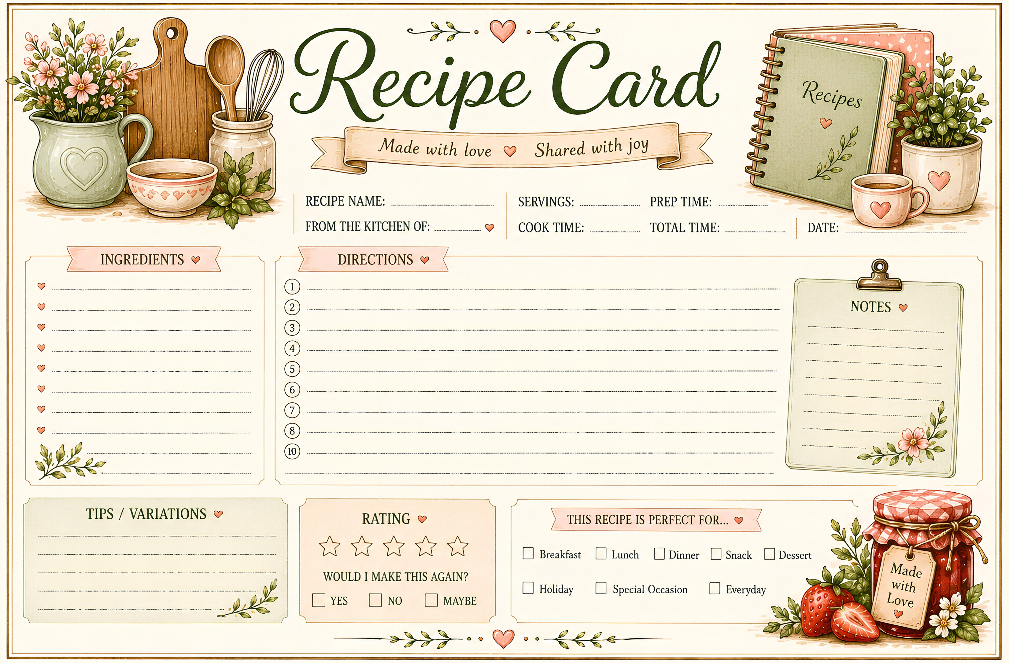 Vintage Watercolor Recipe Card