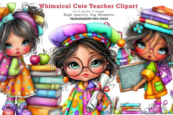 Whimsical Cute Teacher Clipart Bundle