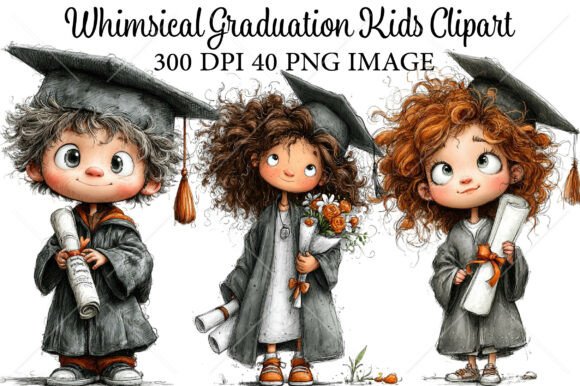 Whimsical Graduation Kids Clipart Bundle