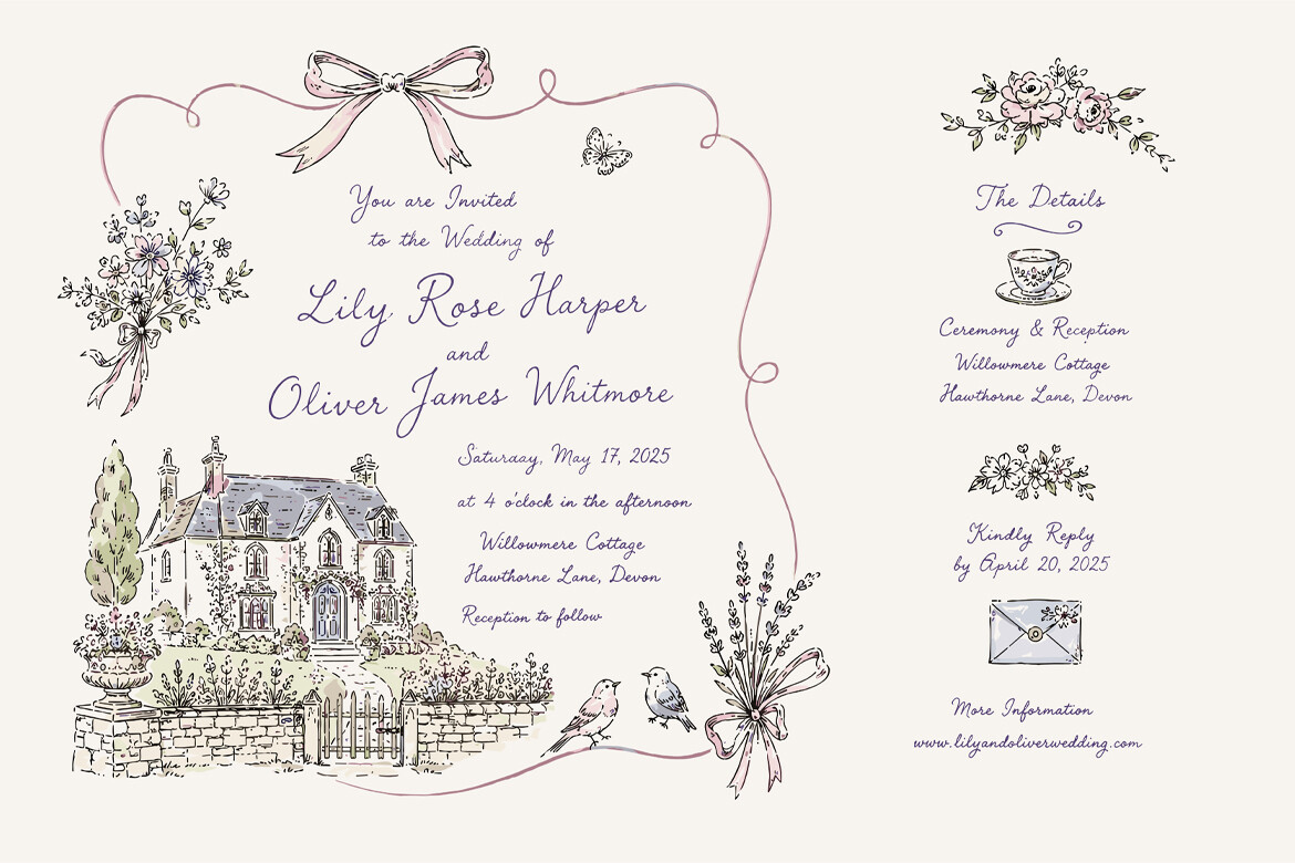 Whimsical Vintage Wedding Invitation