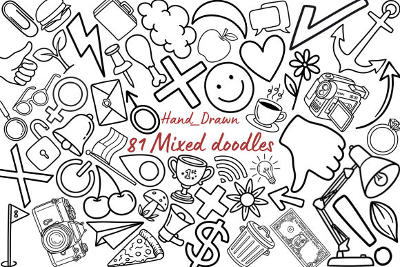 81 Mixed Hand Drawn Doodle Icons