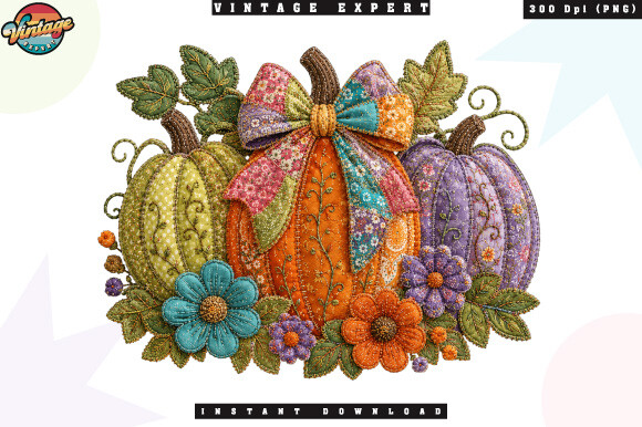 Autumn Pumpkin Bouquet Patchwork PNG