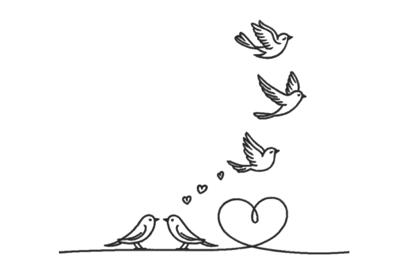 Continuous Line Birds & Heart