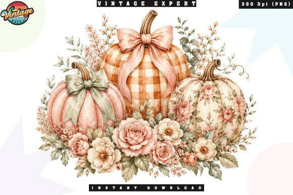 Cottagecore Floral Pumpkins Fall PNG