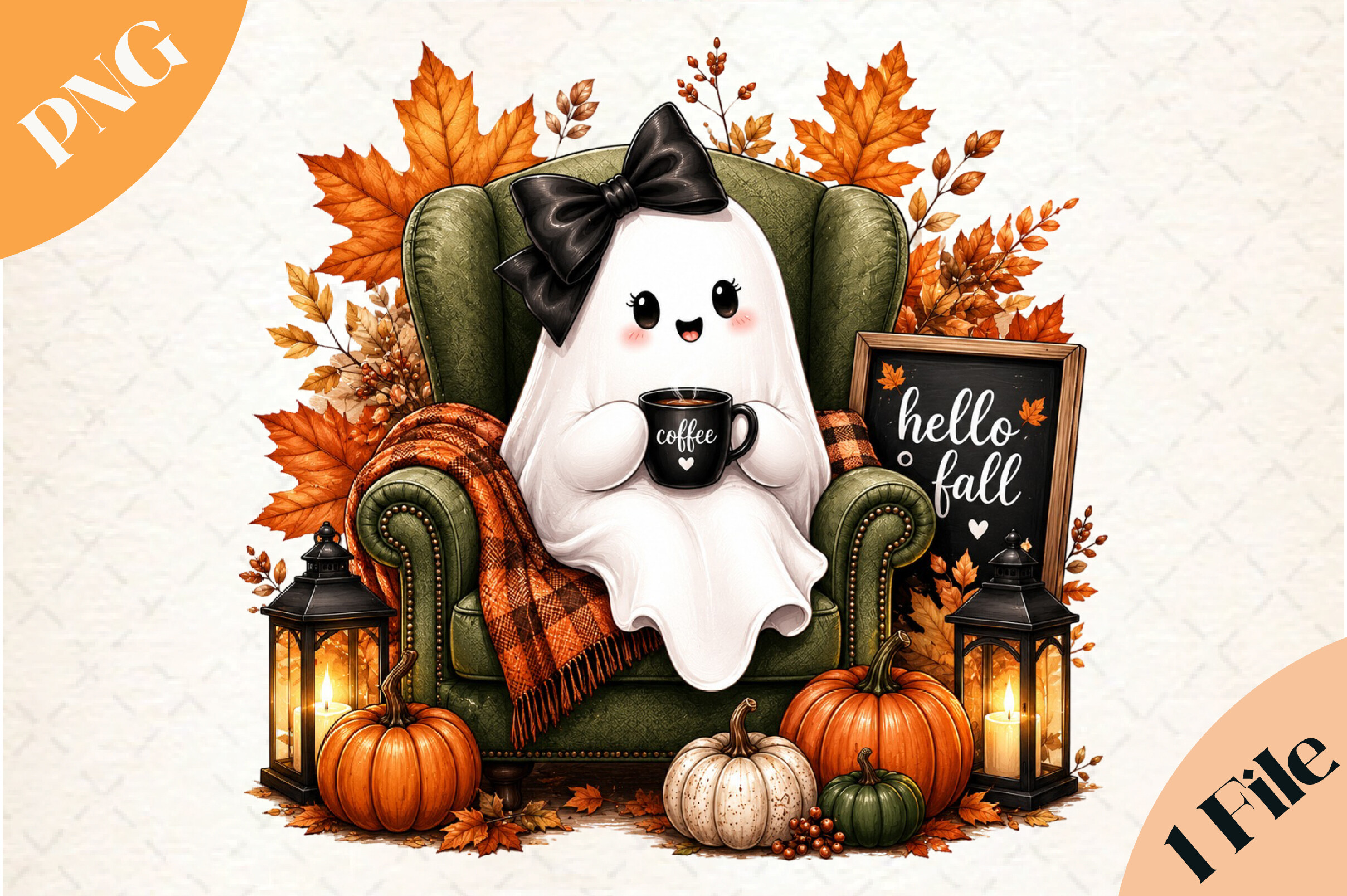 Fall Gost Cozy Ghost Fall PNG Graphic by Strawberry Art · Creative Fabrica
