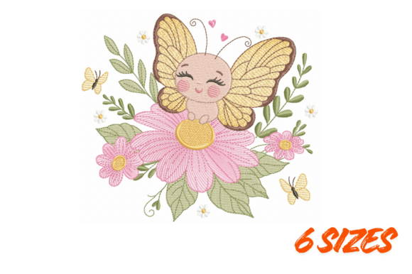 Cute Butterfly Flower Embroidery Design