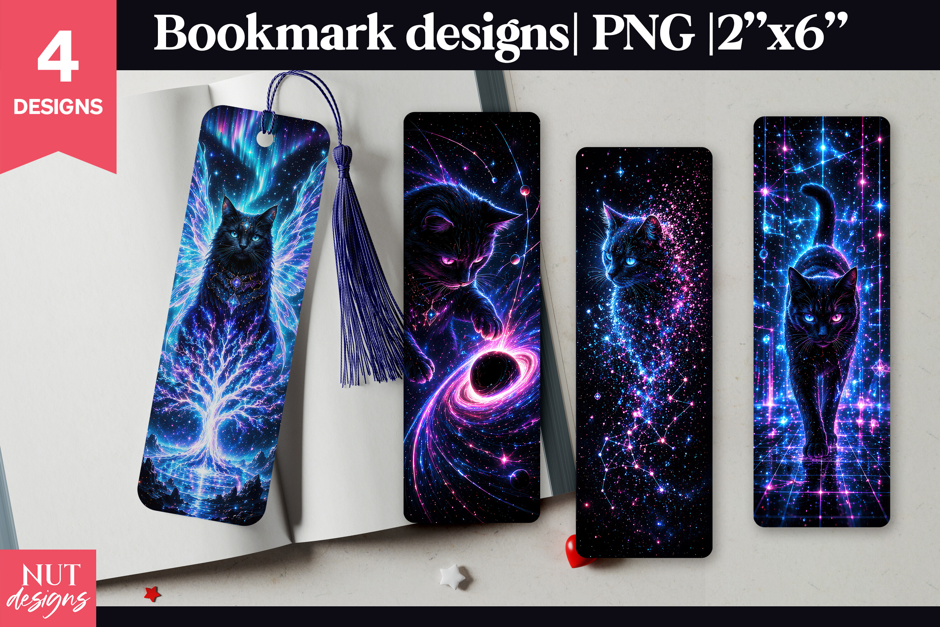 Cyberpunk Kitten Nebula Bookmark