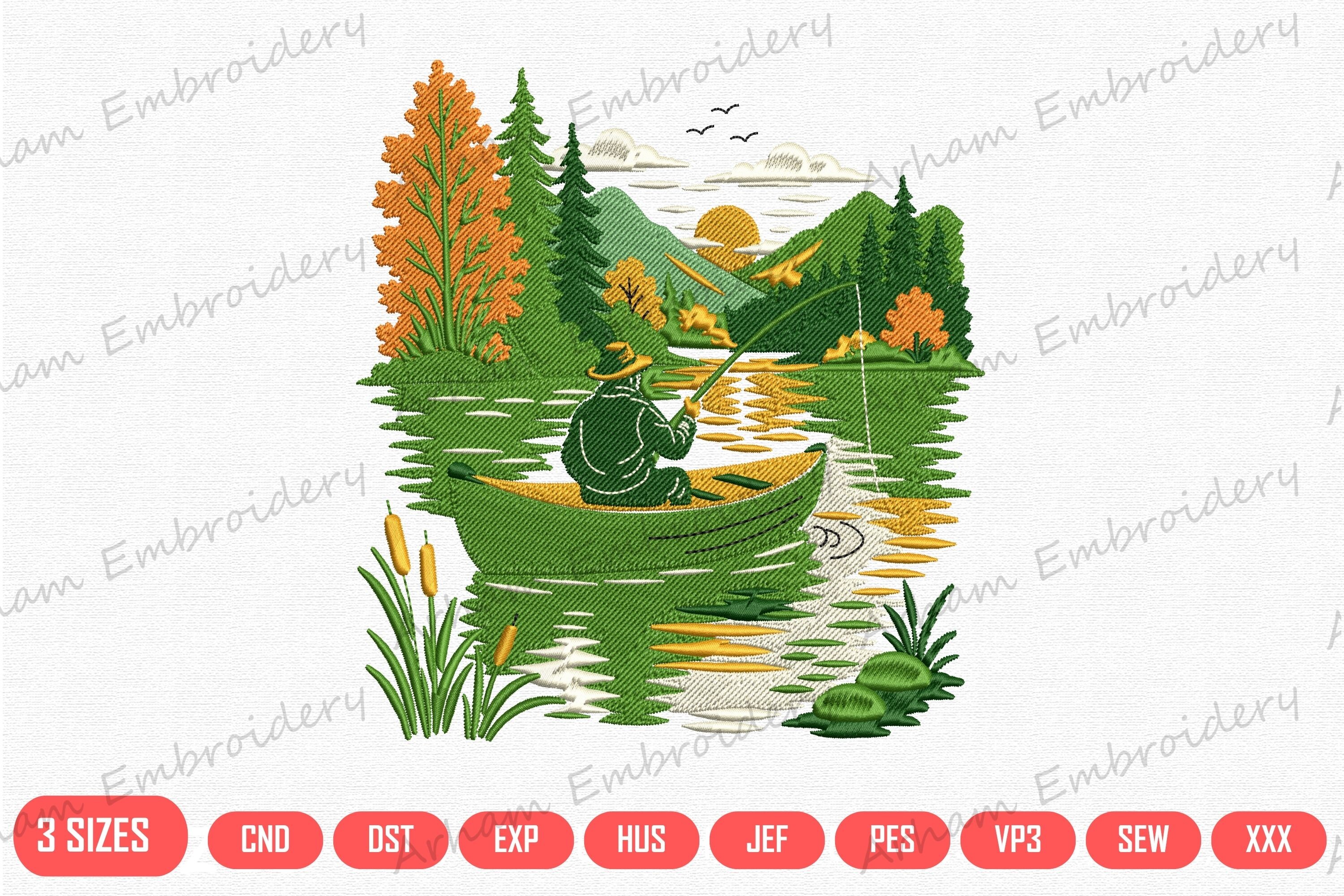 Fisherman in Boat Nature Scene Fishing